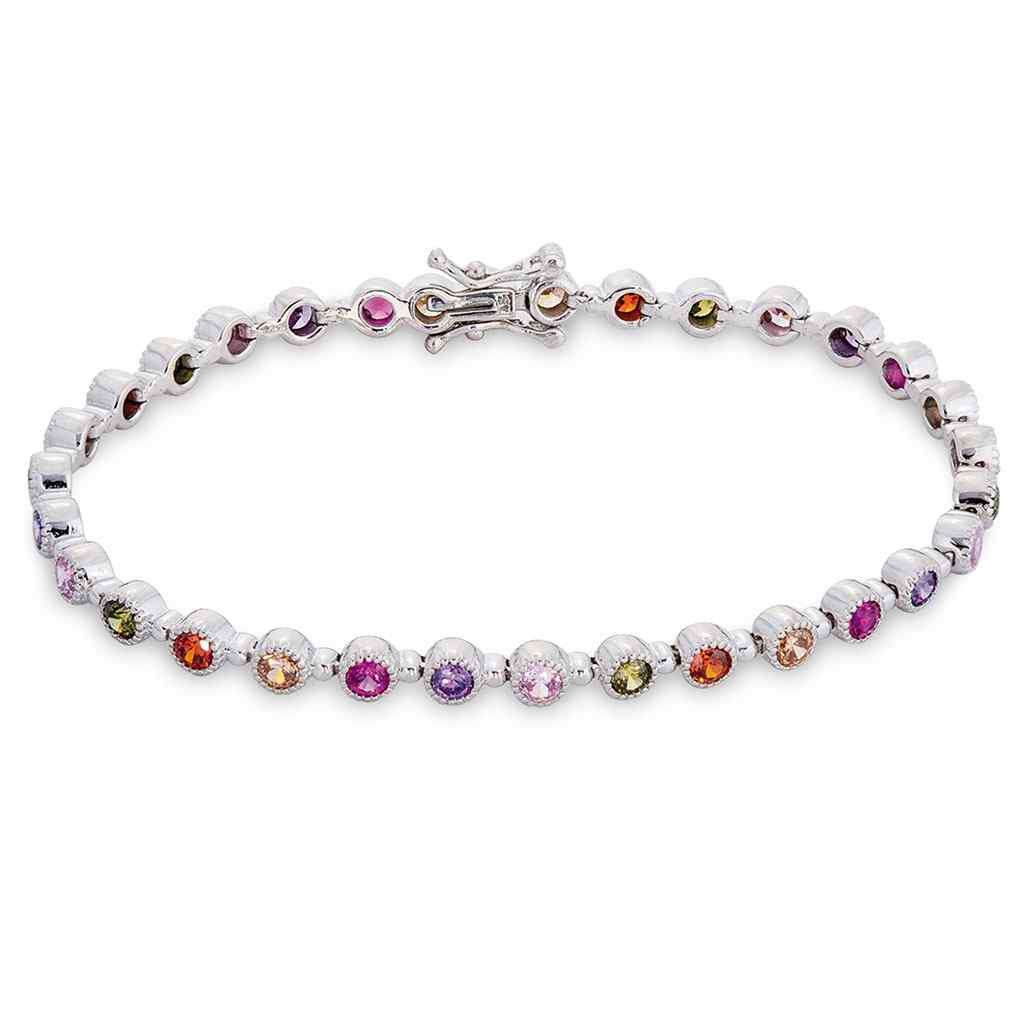 A platinum finished sterling silver colored stone bracelet displayed on a neutral white background.