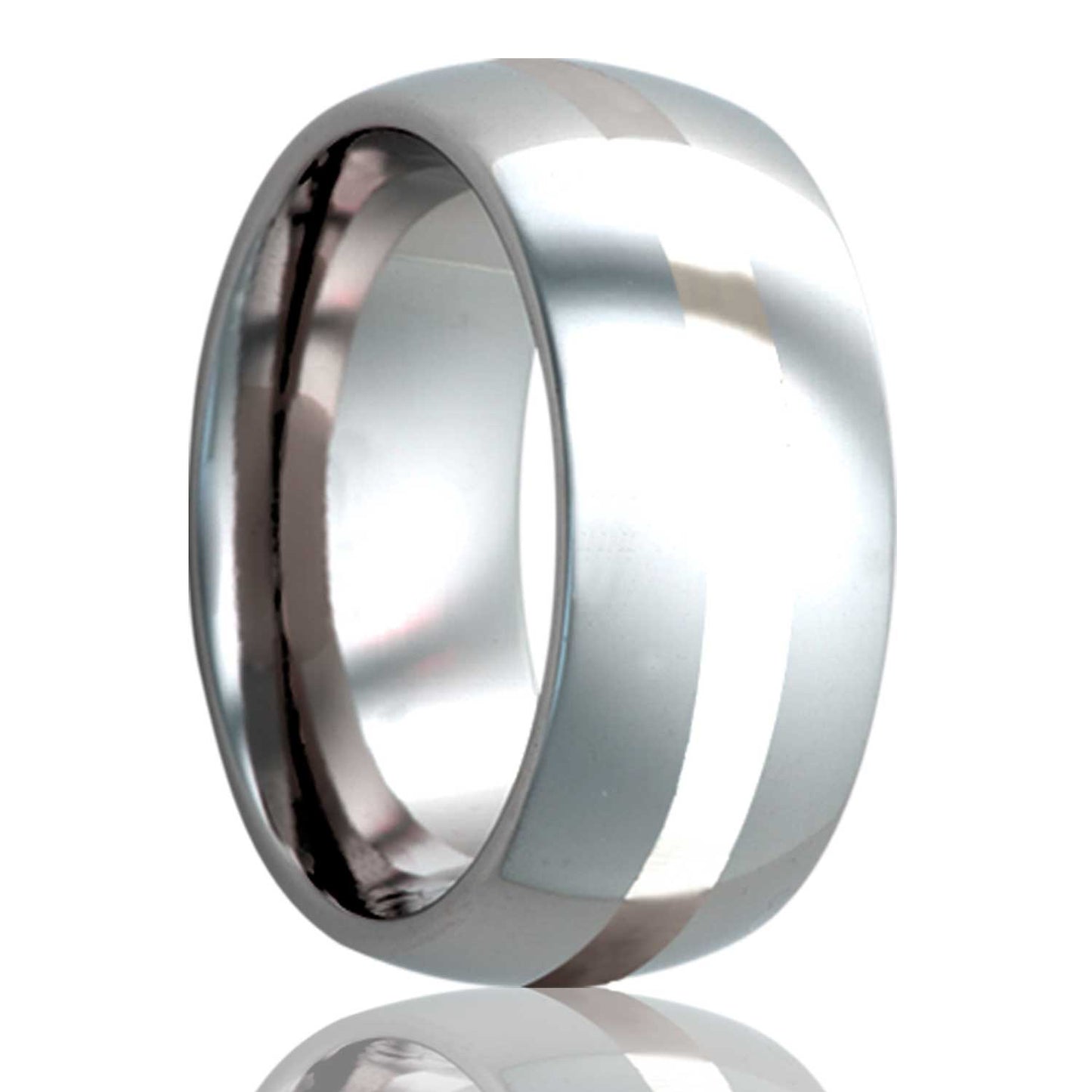 Platinum Inlay Domed Tungsten Wedding Band