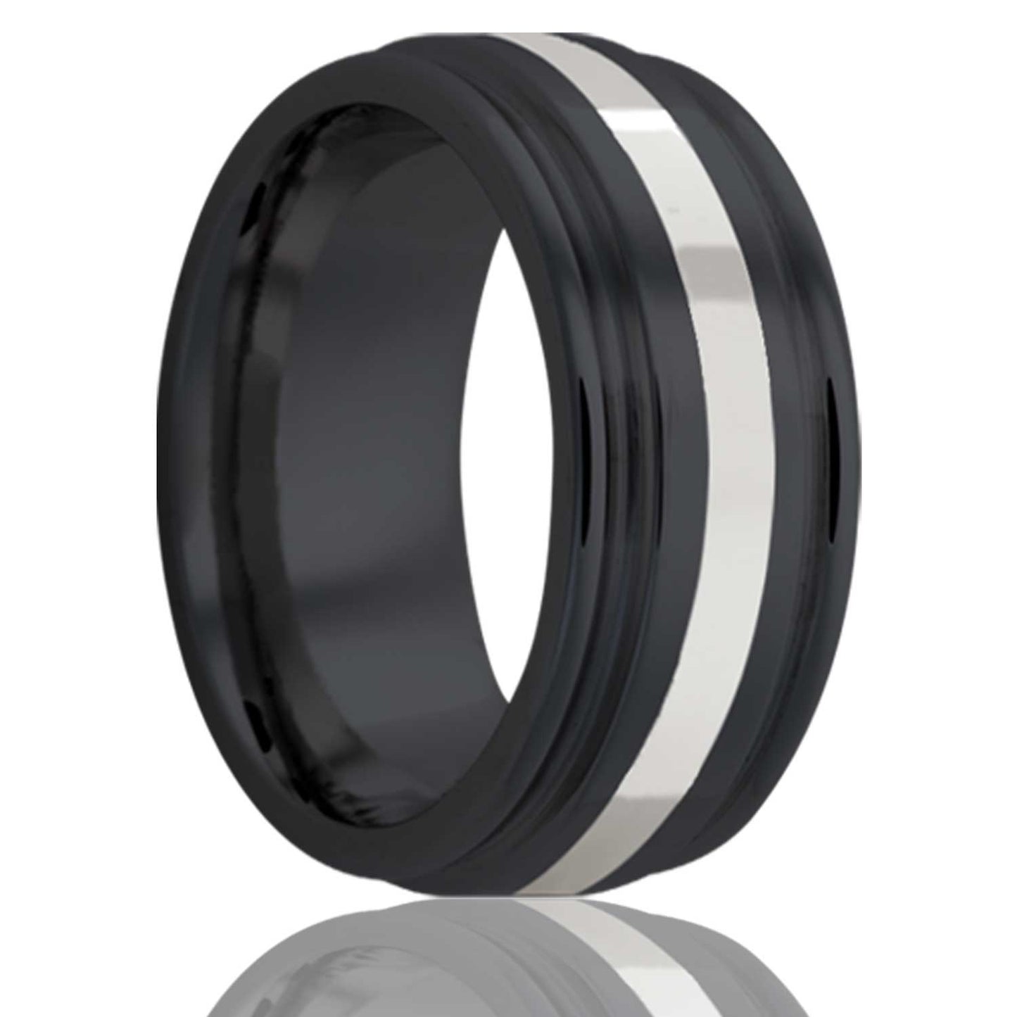 Platinum Inlay Grooved Zirconium Wedding Band