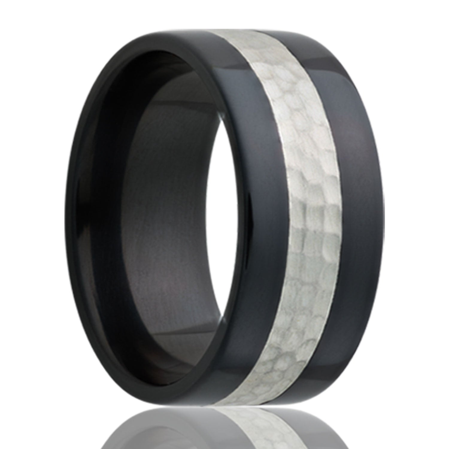 Platinum Inlay Hammered Zirconium Ring | Vansweden Jewelers Platinum Inlay Hammered Zirconium Ring | Vansweden Jewelers