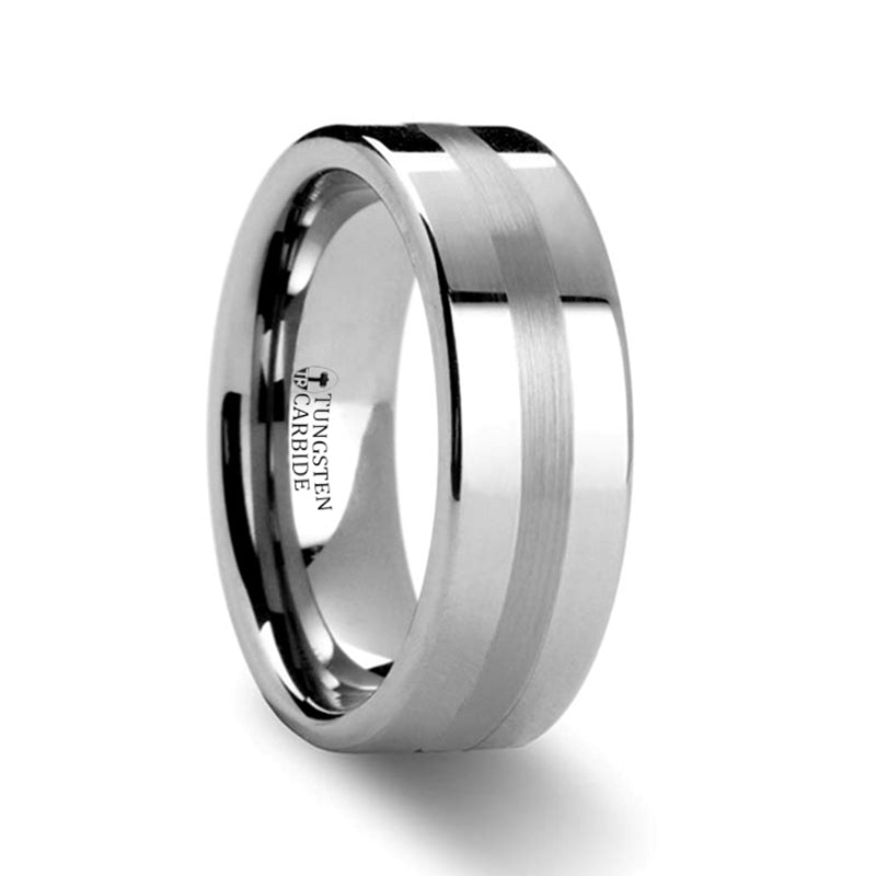 Platinum Inlay Tungsten Men's Wedding Band