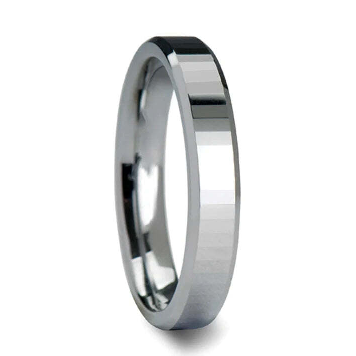 Rectangular Faceted Tungsten Couple's Matching Wedding Band Set