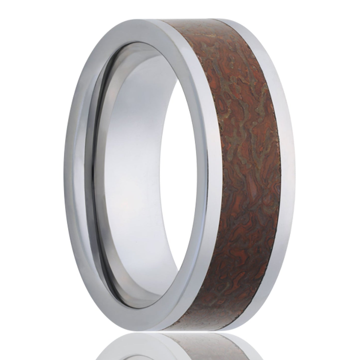 Red Dinosaur Bone Inlay Men's Tungsten Wedding Band