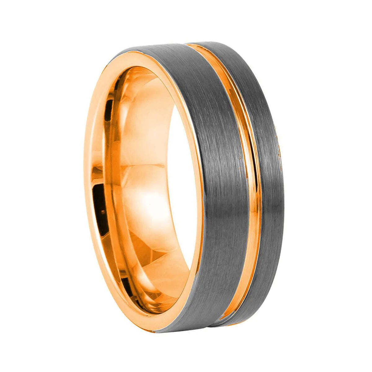 Rose Gold & Brush Gray Gunmetal Inlay Rose Gold Tungsten Men's Wedding Band