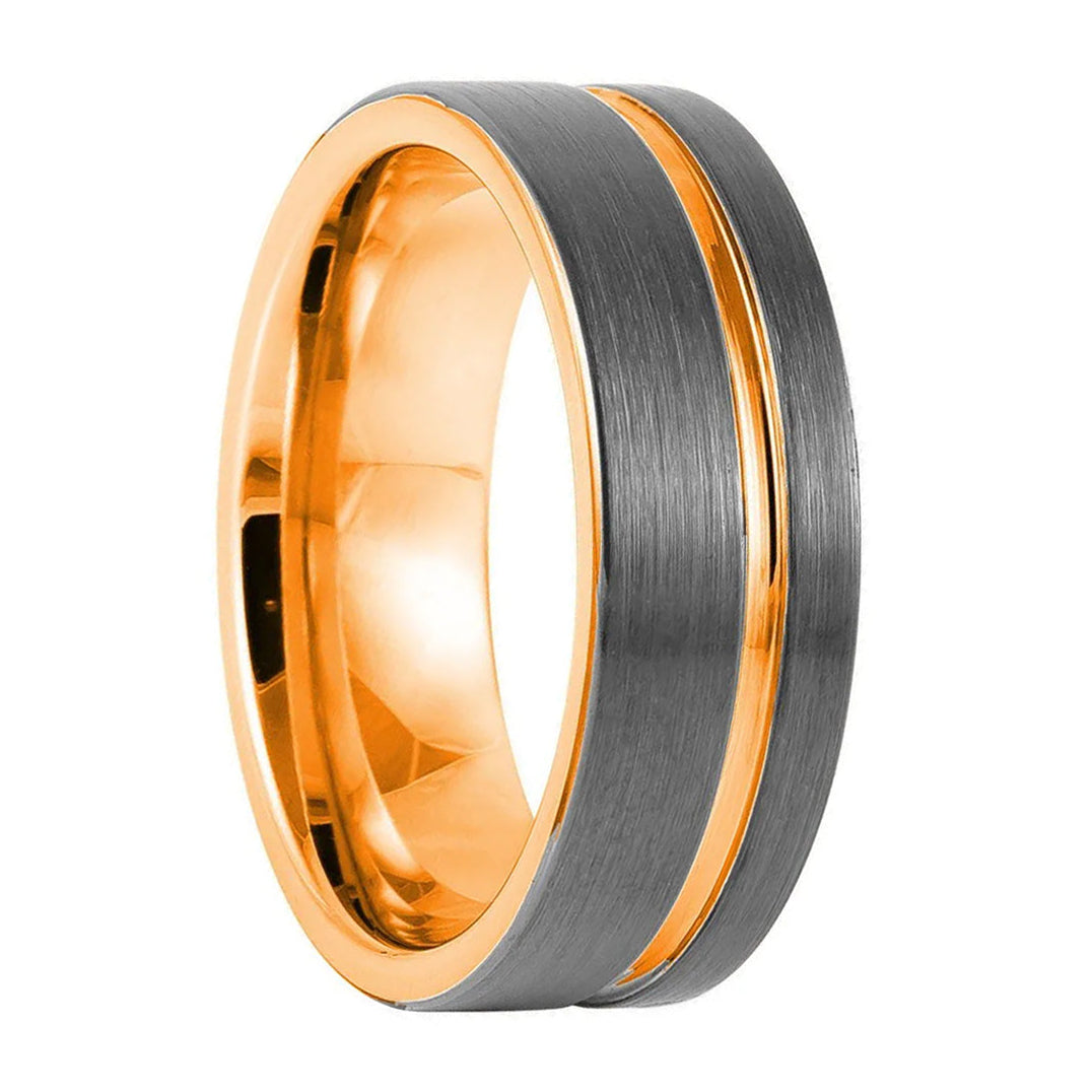 Rose Gold & Brush Gray Gunmetal Inlay Rose Gold Tungsten Men's Wedding Band