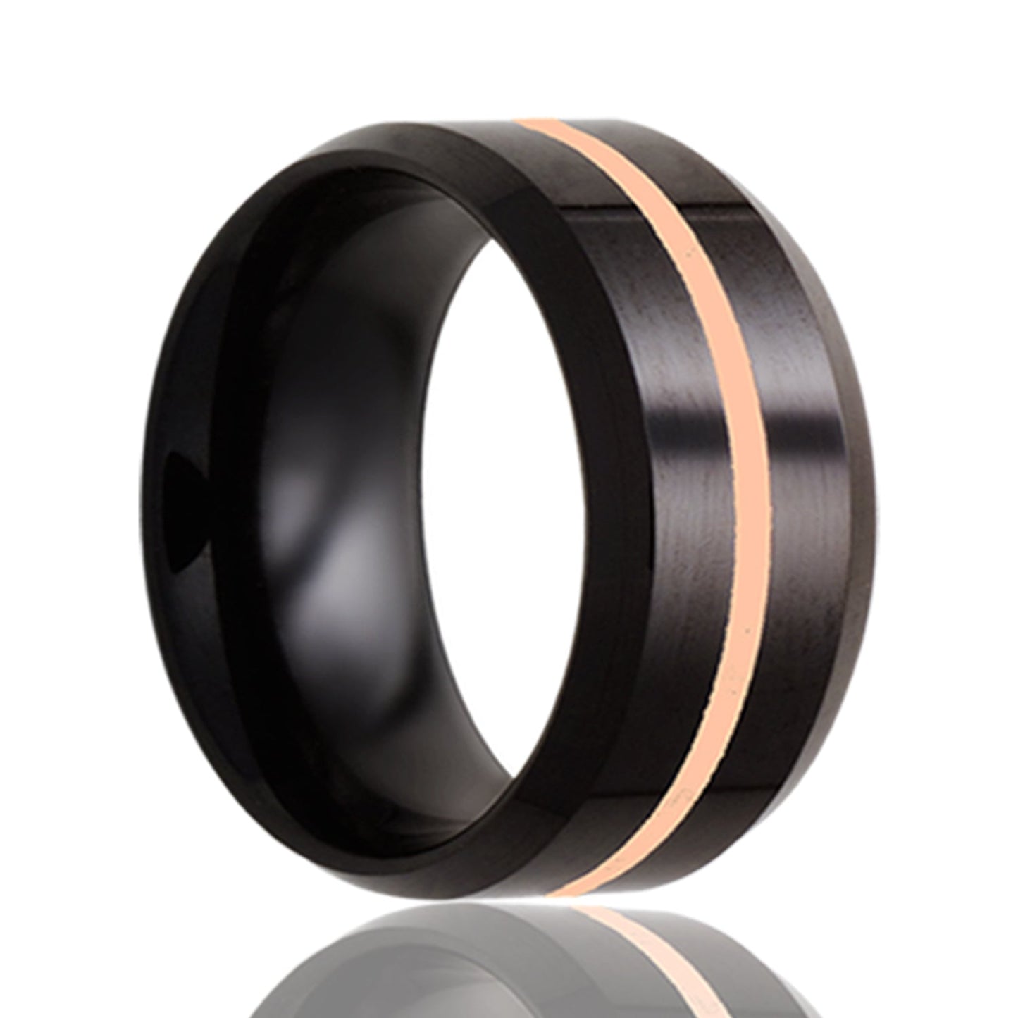 Rose Gold Inlay Ceramic Wedding Band with Beveled Edges