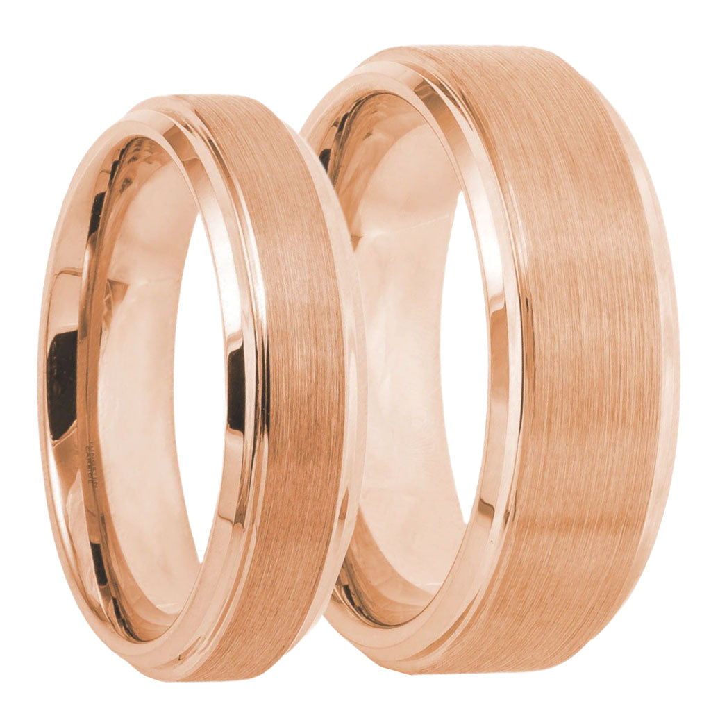Rose Gold Tungsten Couple's Matching Wedding Band Set