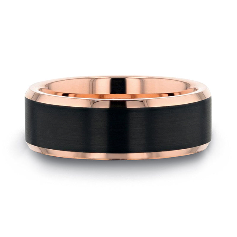 Rose Gold Tungsten Men's Wedding Band with Black Center
