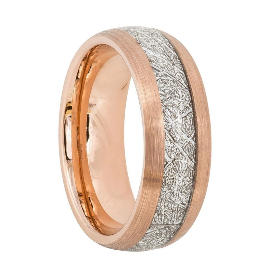Rose Gold Tungsten Men's Wedding Band with Imitation Meteorite Inlay