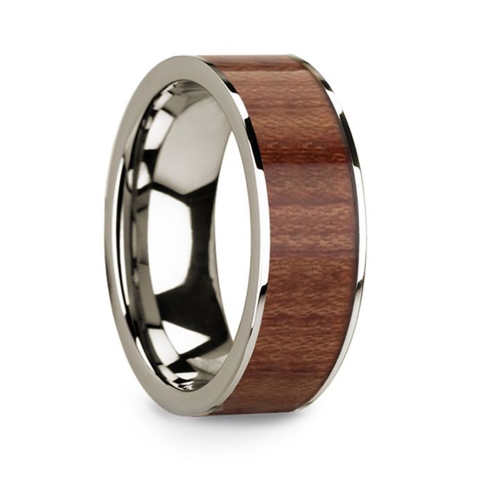 Rosewood Inlay 14k White Gold Men's Wedding Band