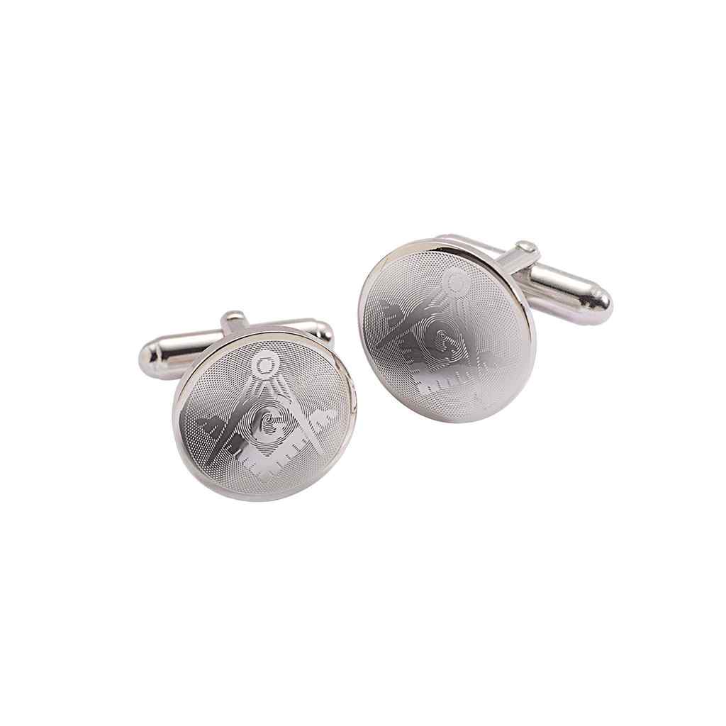 A round masonic cufflinks displayed on a neutral white background.