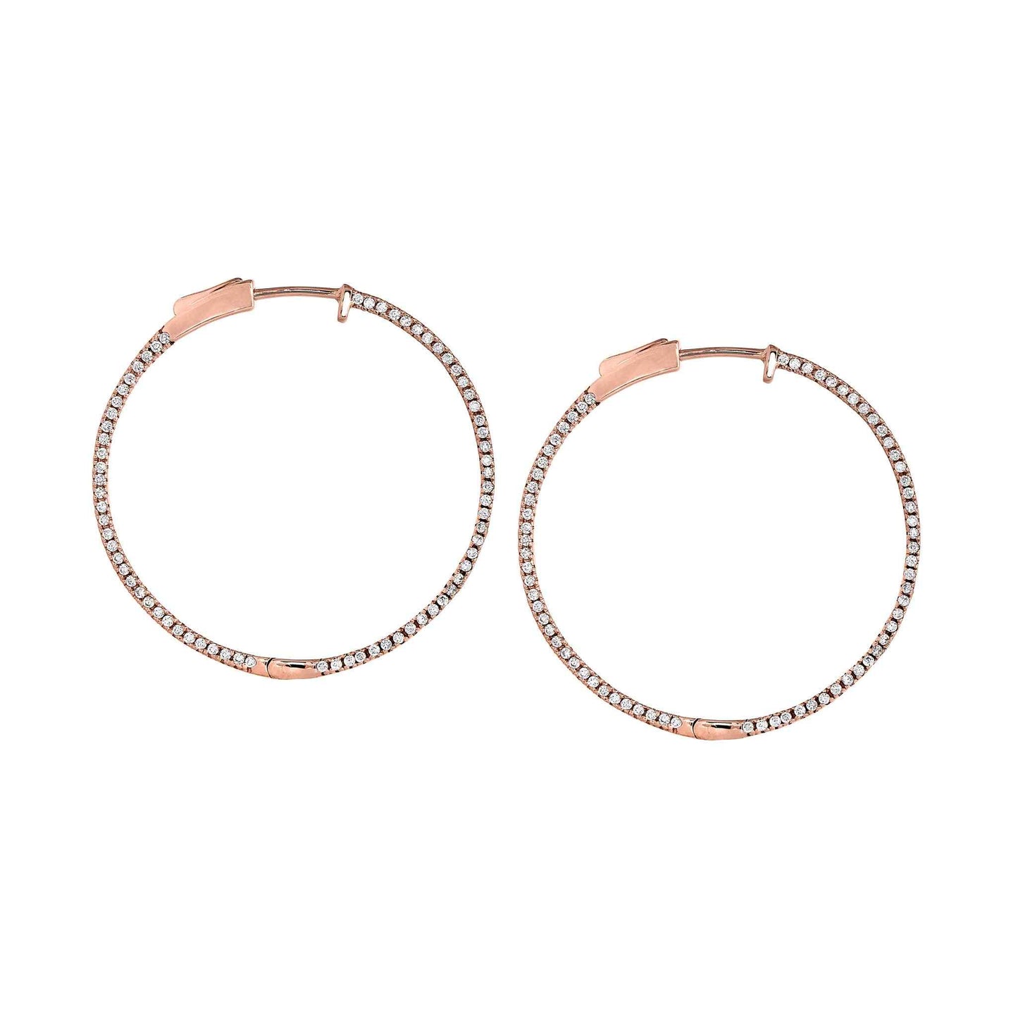 A side stone large hoop earrings with simulated diamonds displayed on a neutral white background.