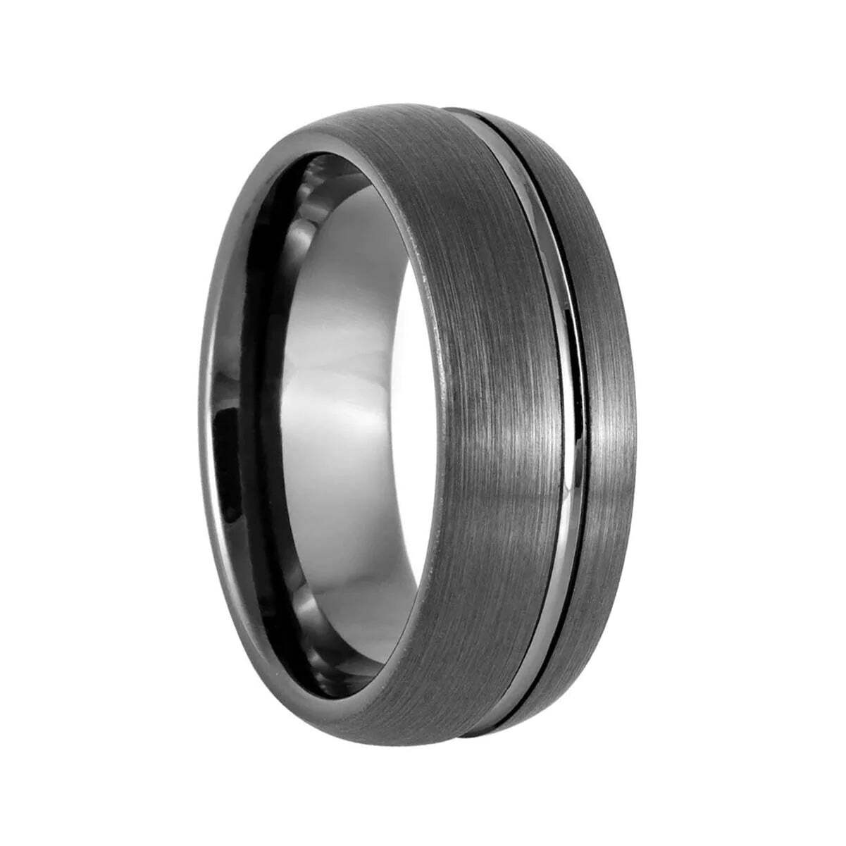 Asymmetrical Brushed Gunmetal Gray Tungsten Men's Wedding Band