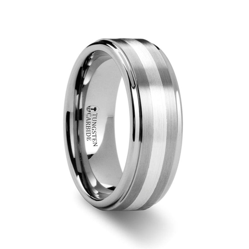 Silver Inlay Tungsten Men's Wedding Band