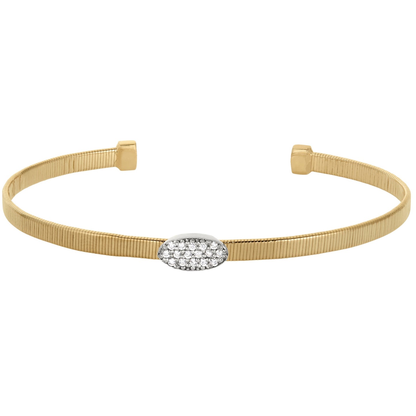 A single strand cable bracelet with simulated diamond oval displayed on a neutral white background.