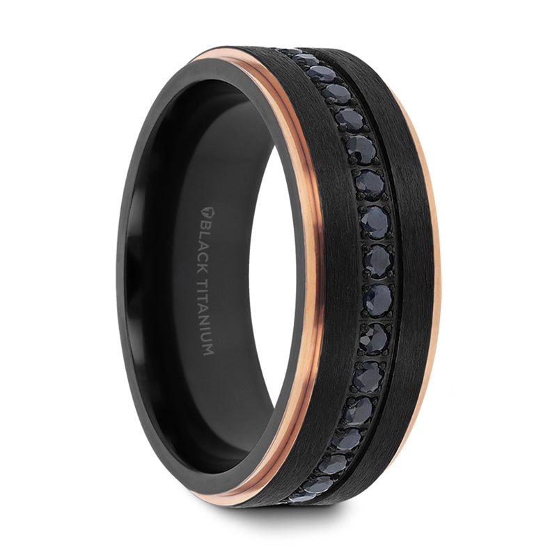 Black Sapphire Rose Gold Men's Black Titanium Wedding Ring