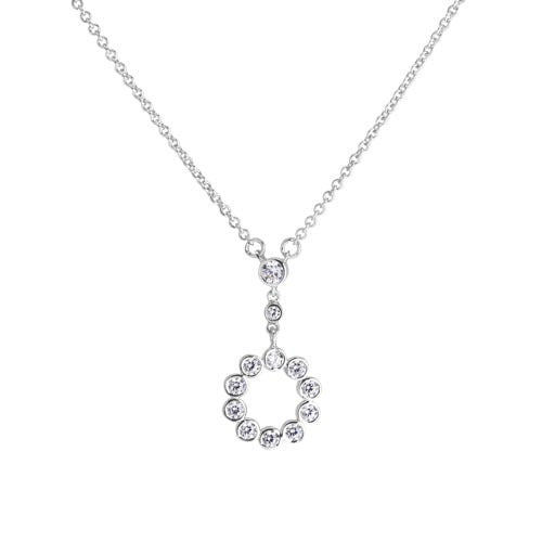A small circle simulated diamond necklace displayed on a neutral white background.