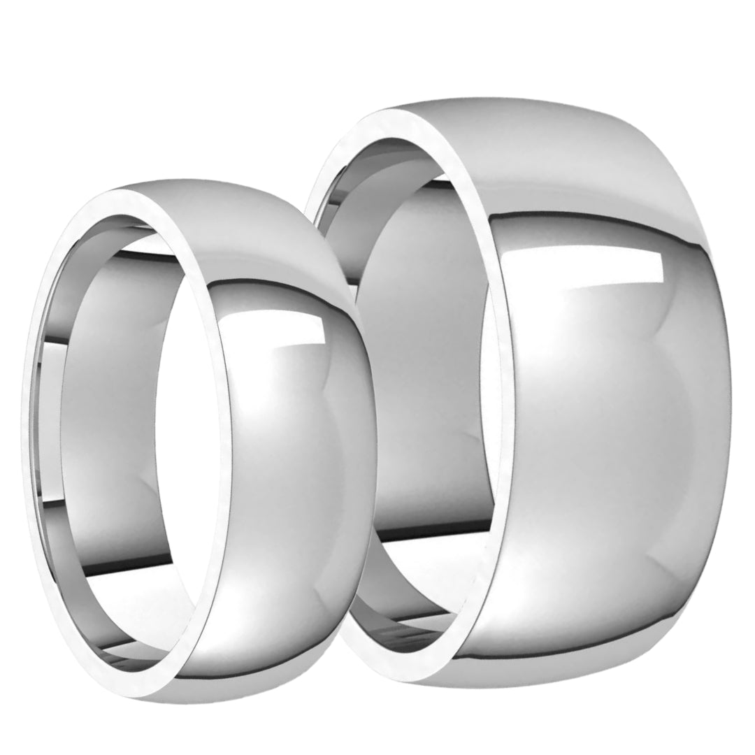 Solid 14k White Gold Couple's Matching Wedding Band Set