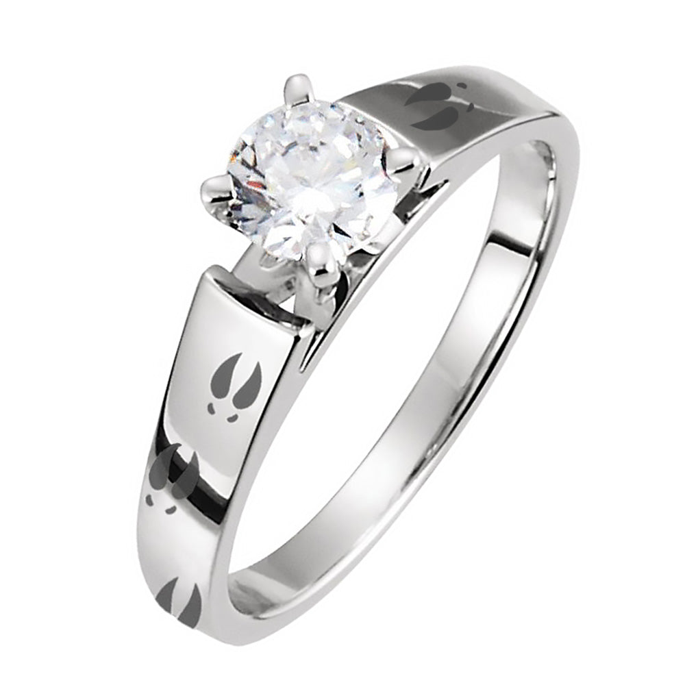 Solitaire Cubic Zirconia Tungsten Women's Engagement Ring with Engraved Deer Tracks