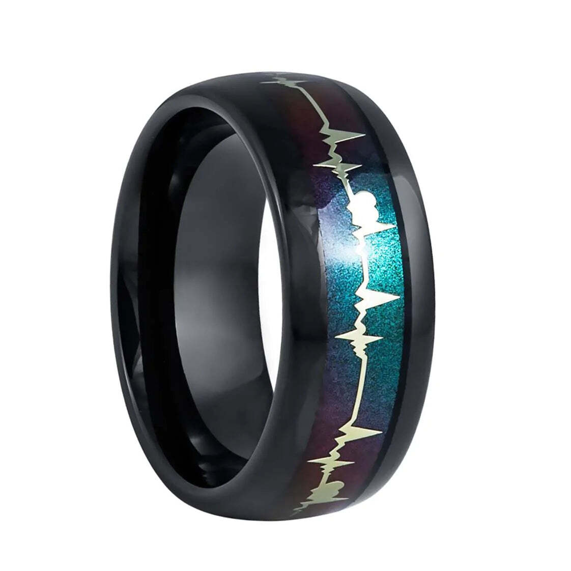 Sparkling Heartbeat Inlay Black Tungsten Men's Wedding Band