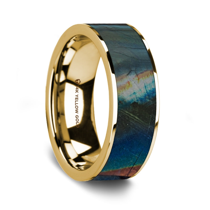 Spectrolite Inlay 14k Yellow Gold Men's Wedding Band