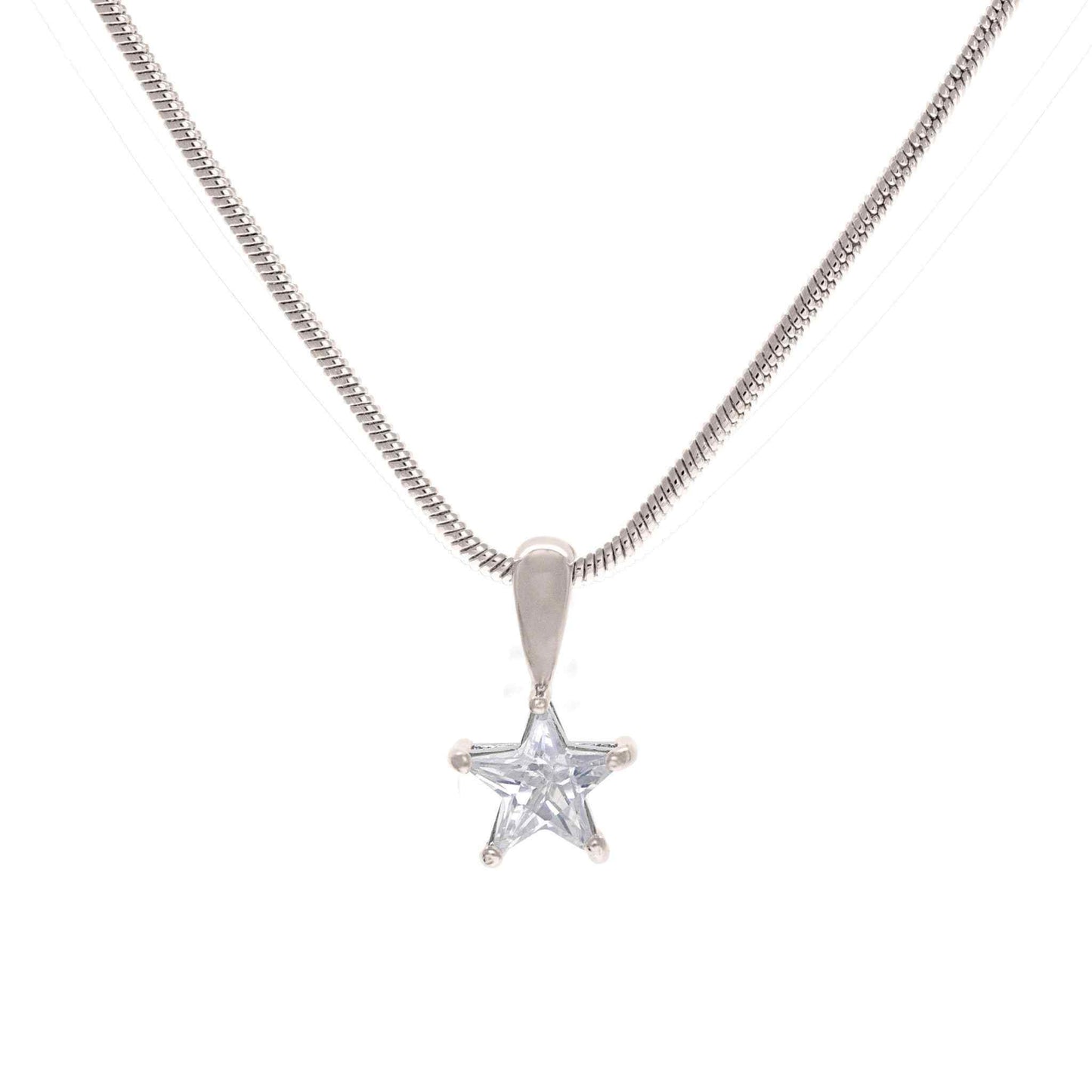 A star cut simulated diamond necklace displayed on a neutral white background.