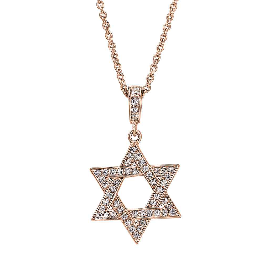 A star of david necklace with simulated diamonds displayed on a neutral white background.