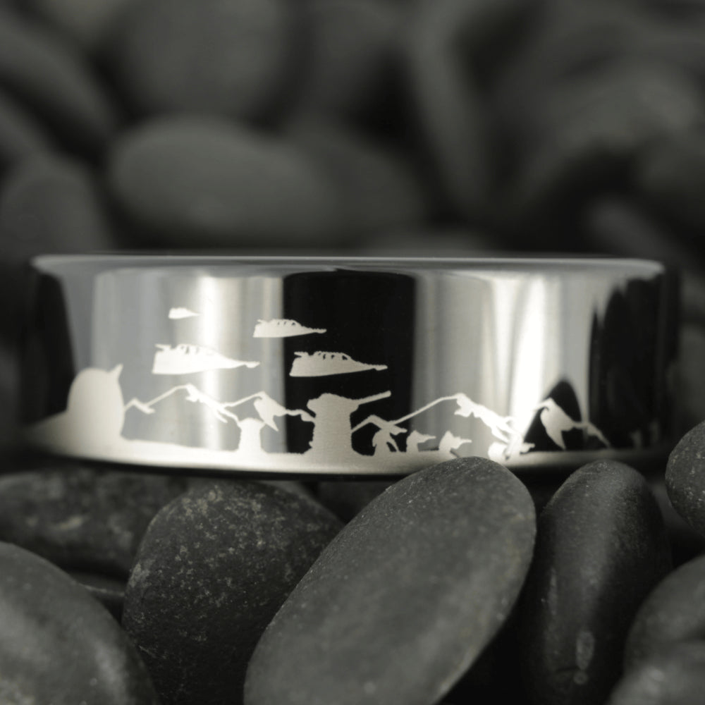 Star Wars Hoth Battle Black Tungsten Wedding Band