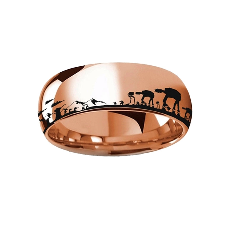 Star Wars Hoth Battle Rose Gold Tungsten Wedding Band