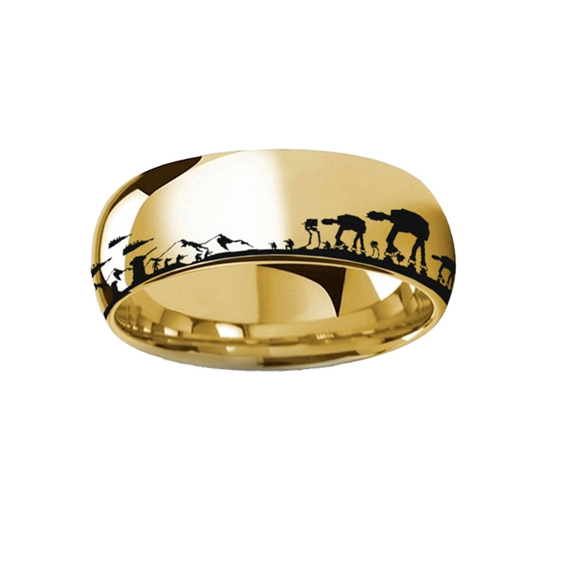 Star Wars Hoth Battle Yellow Gold Tungsten Wedding Band