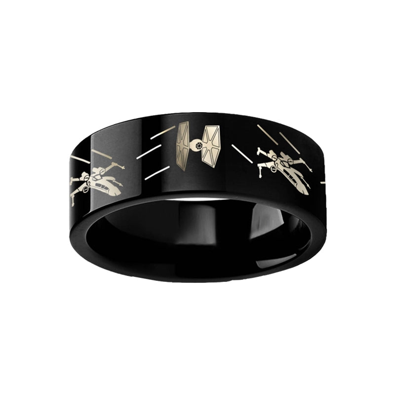 Star Wars Tie Fighter X-Wing Black Tungsten Wedding Band
