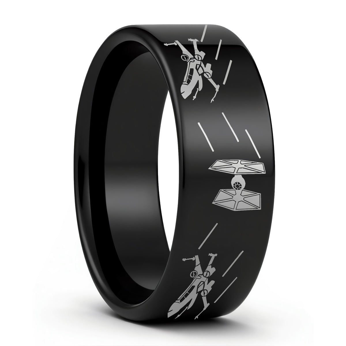 Star Wars Tie Fighter X-Wing Black Tungsten Wedding Band