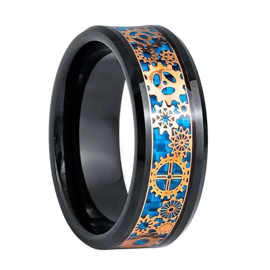 Steampunk Inlaid Black Tungsten Men's Wedding Band
