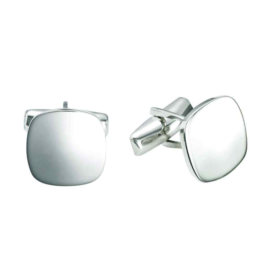 A sterling silver cushion shape cufflinks displayed on a neutral white background.