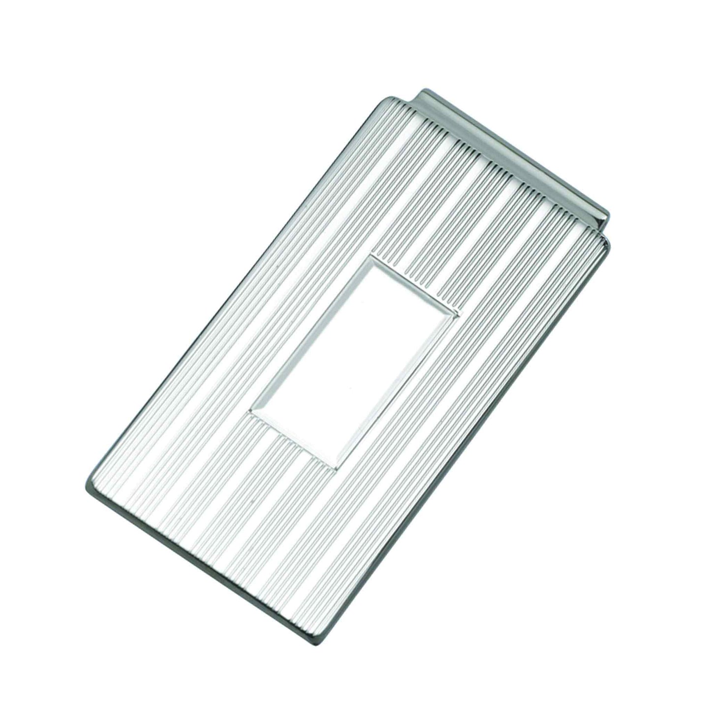 A sterling silver hinged 7/8" engine-turned money clip displayed on a neutral white background.