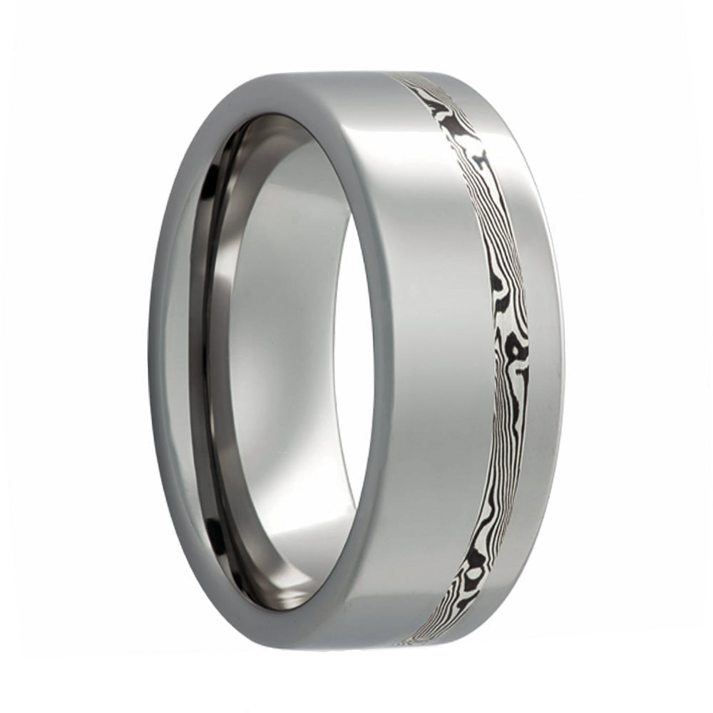 Sterling Silver & Shakudo Mokume Gane Inlay Tungsten Wedding Band