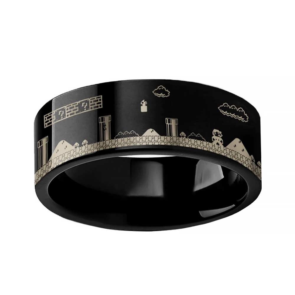 Super Mario Bros Black Tungsten Wedding Band