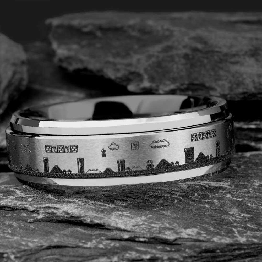 Super Mario Bros Engraved Spinner Tungsten Wedding Band