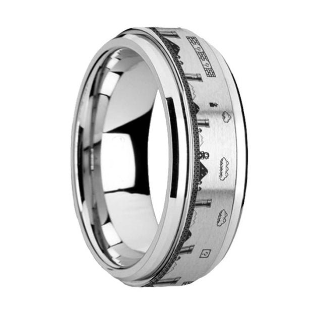 Super Mario Bros Engraved Spinner Tungsten Wedding Band
