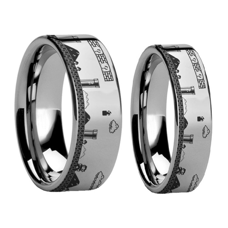 Super Mario Bros Engraved Tungsten Couple's Matching Wedding Band Set