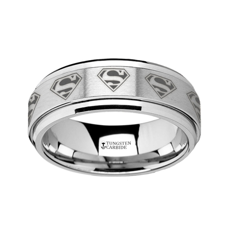 Superman Engraved Spinner Tungsten Wedding Band
