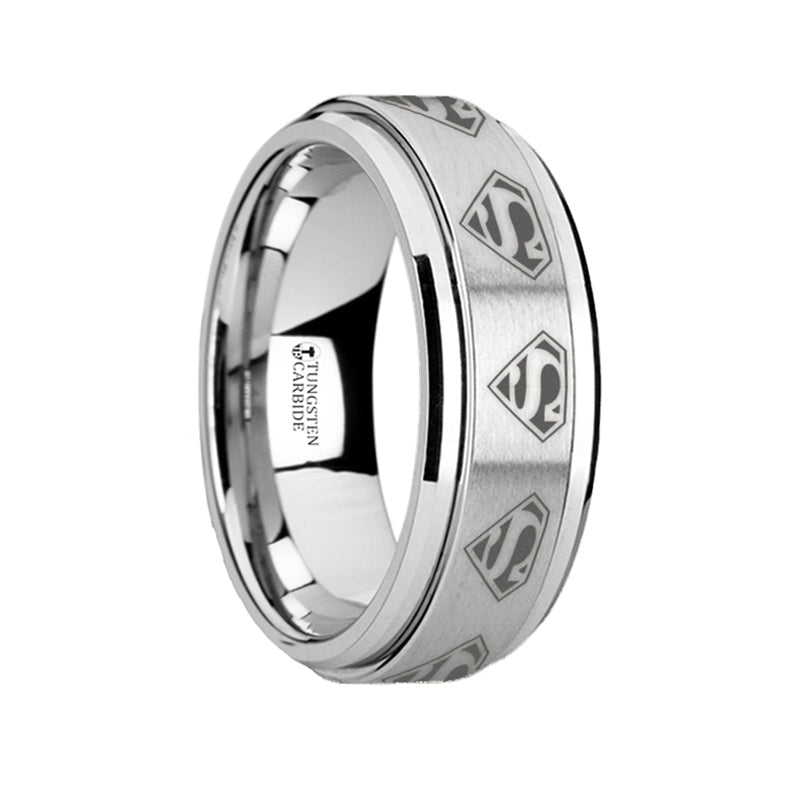 Superman Engraved Spinner Tungsten Wedding Band