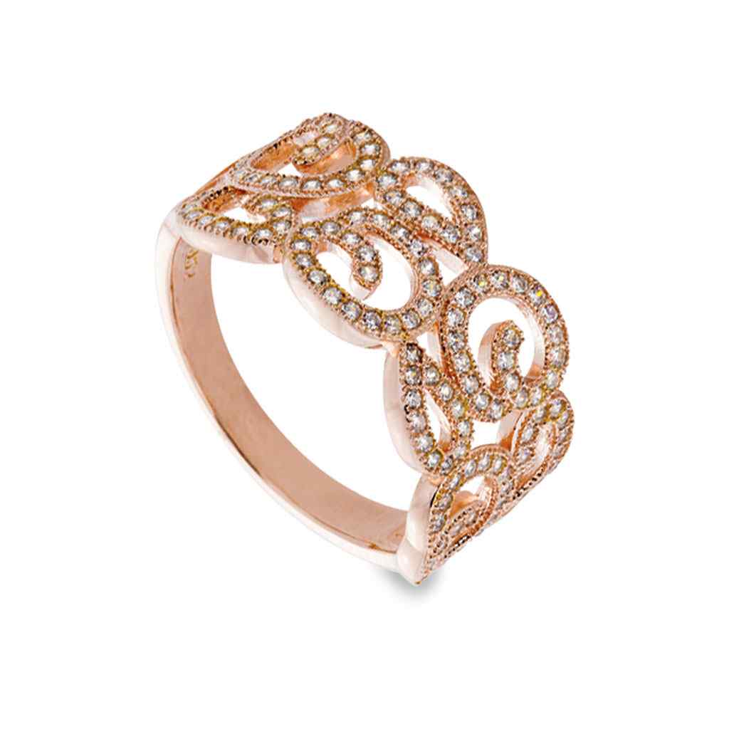 A swirl ring with 126 simulated diamonds displayed on a neutral white background.