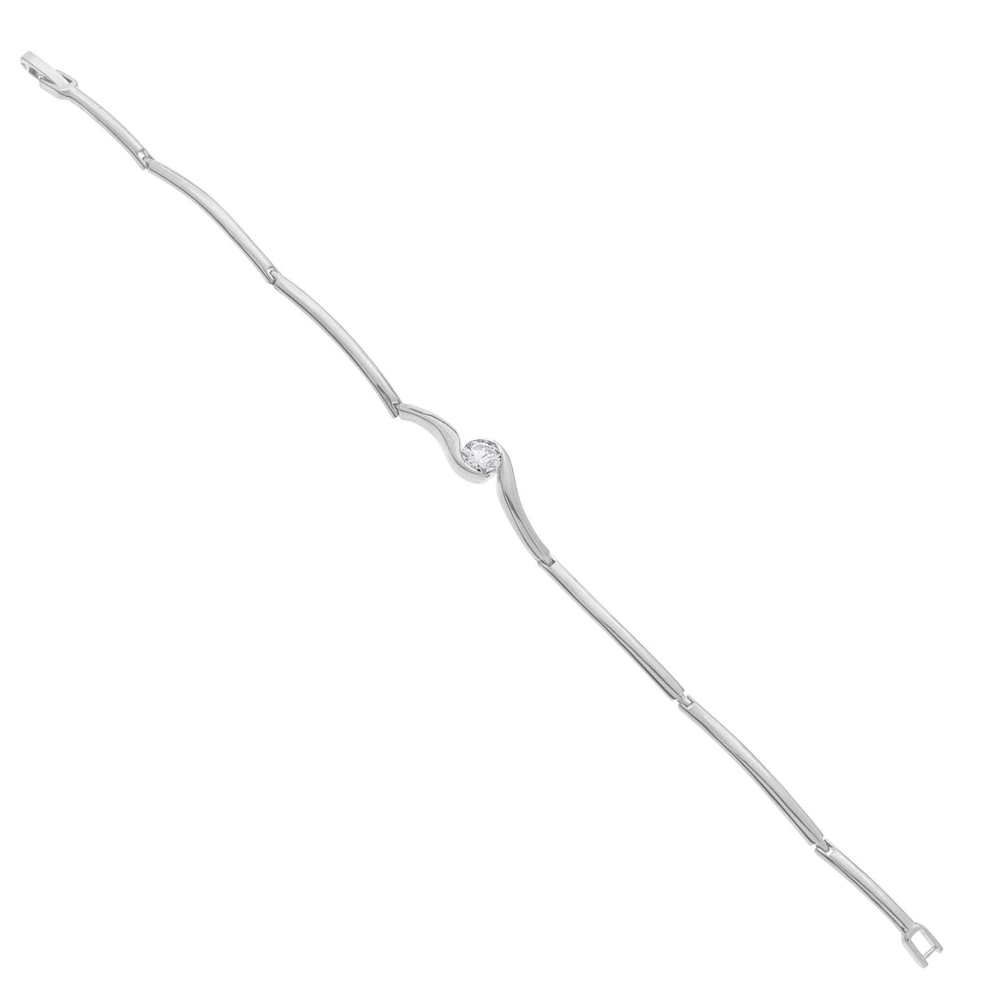 A swirl solitaire simulated diamond bracelet displayed on a neutral white background.