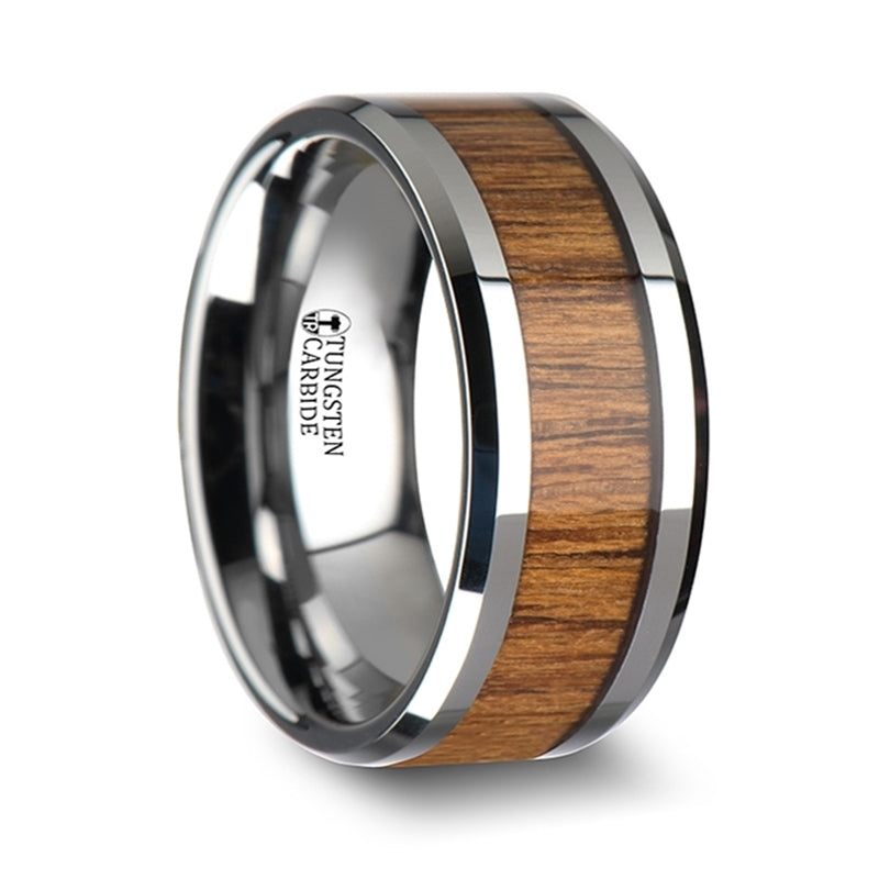 Teak Wood Inlay Tungsten Couple's Matching Wedding Band Set