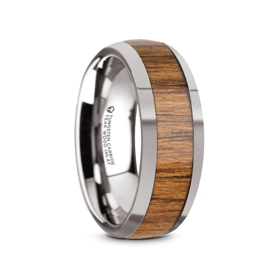 Teak Wood Inlay Tungsten Men's Wedding Band