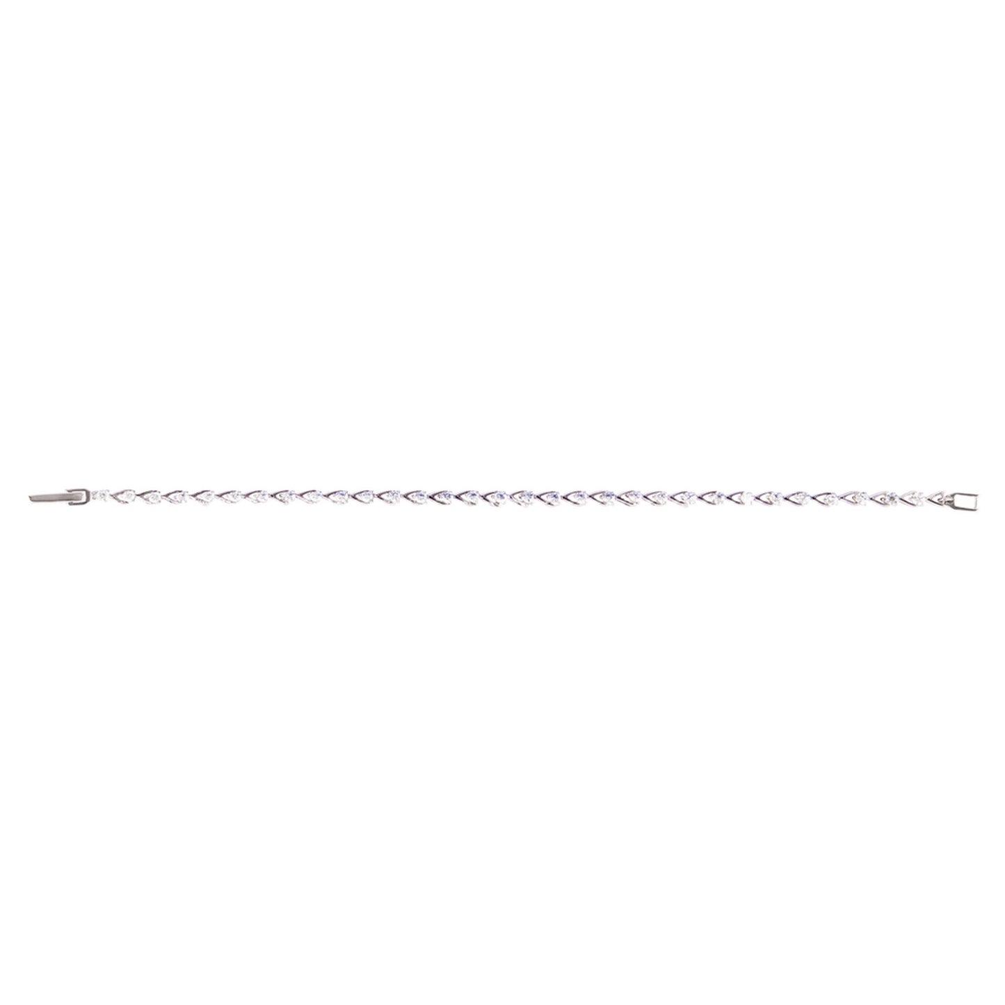 A teardrop shaped simulated diamond tennis bracelet displayed on a neutral white background.