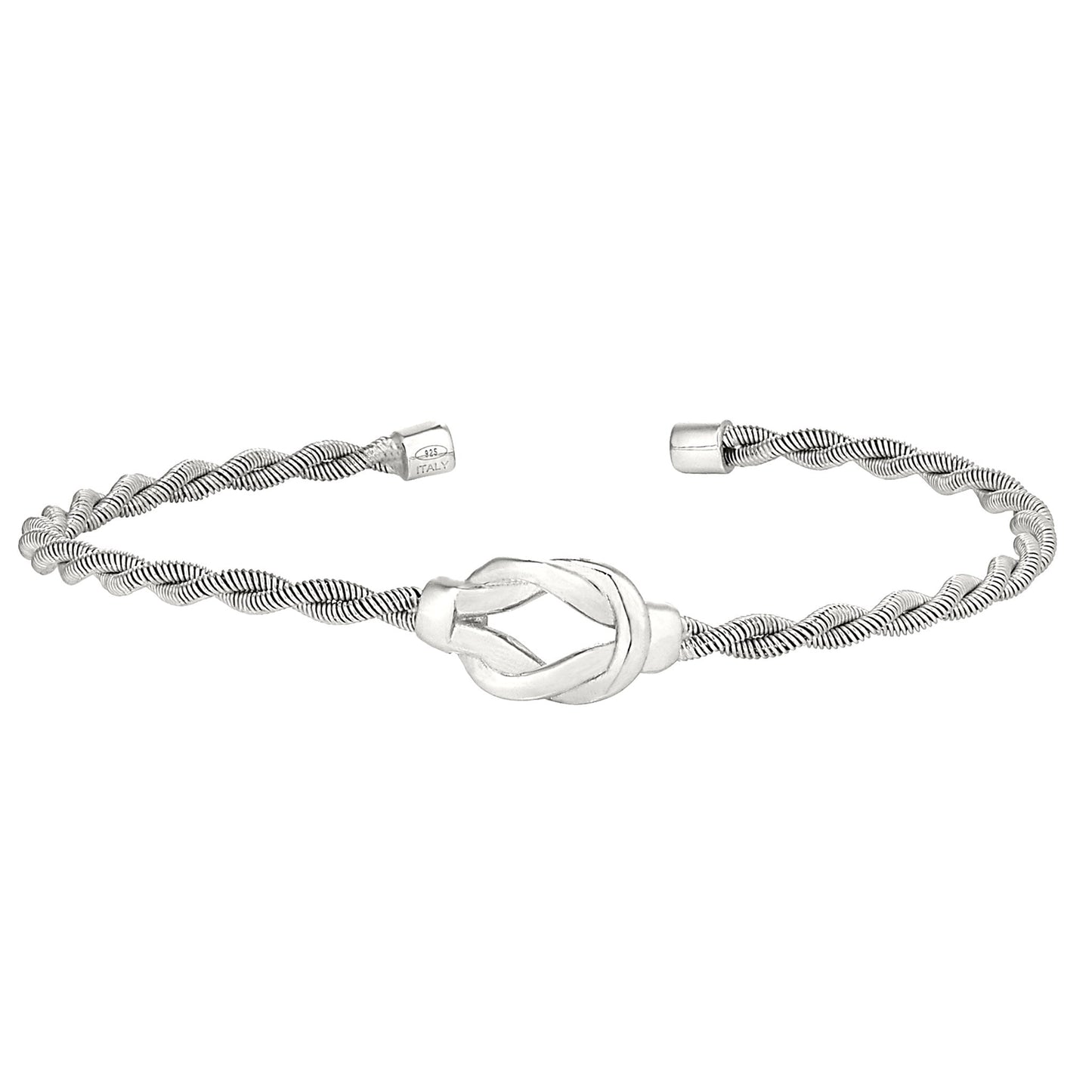 A twisted cable bracelet with open knot displayed on a neutral white background.