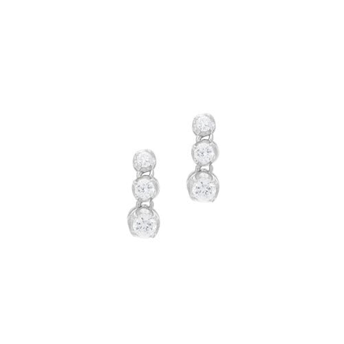 A three stone fancy drop simulated diamond earrings displayed on a neutral white background.