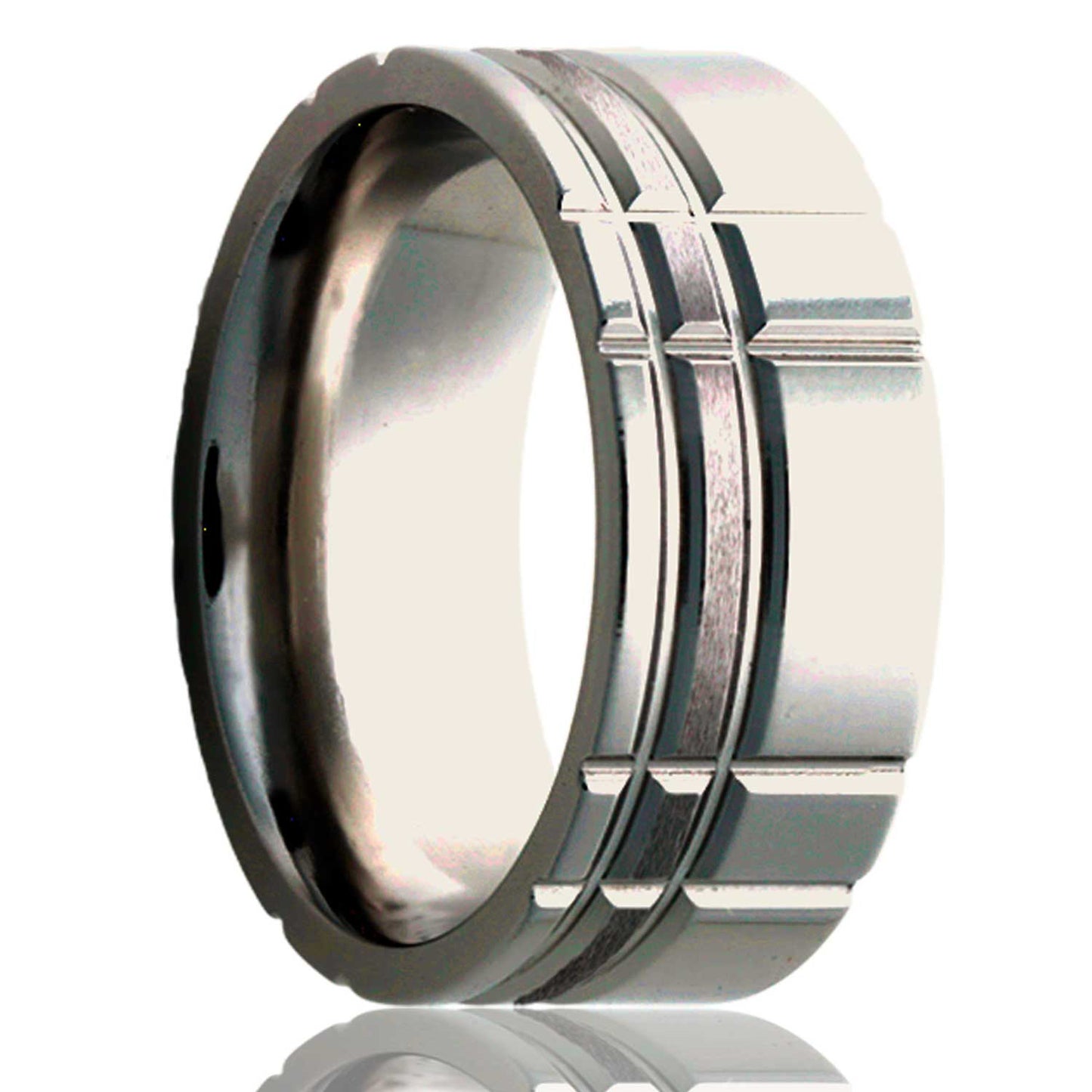 Satin Finish Grooved Cobalt Wedding Band